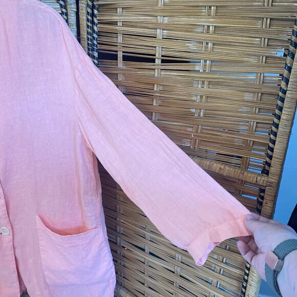 Zara 100% Linen Button Front Tunic Jacket Pink Long Sleeve Pockets Women’s Small - Picture 6 of 9